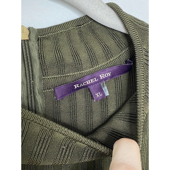 Rachel Rachel Roy Womens Olive Green Ribbed Cold Shoulder Heavy Midi Dress XL - Picture 3 of 6